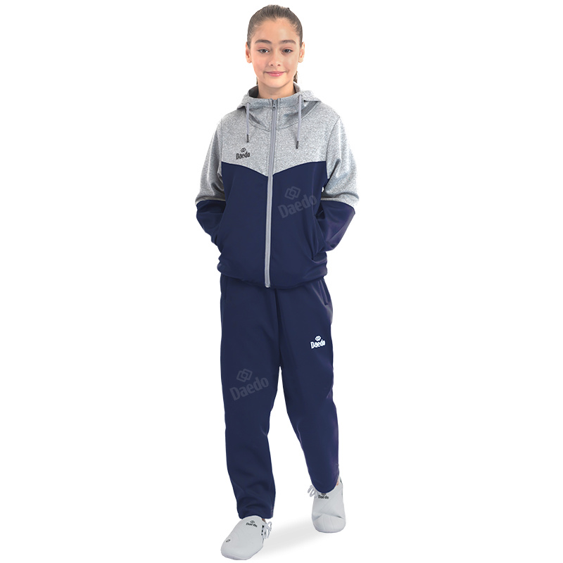 Survêtement avec Capuche Gris / Bleu Marine – 100 % Polyester, Tailles 12 à XXXL | Artsmartiaux.fr