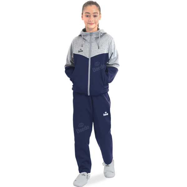 Survêtement avec Capuche Gris / Bleu Marine – 100 % Polyester, Tailles 12 à XXXL | Artsmartiaux.fr