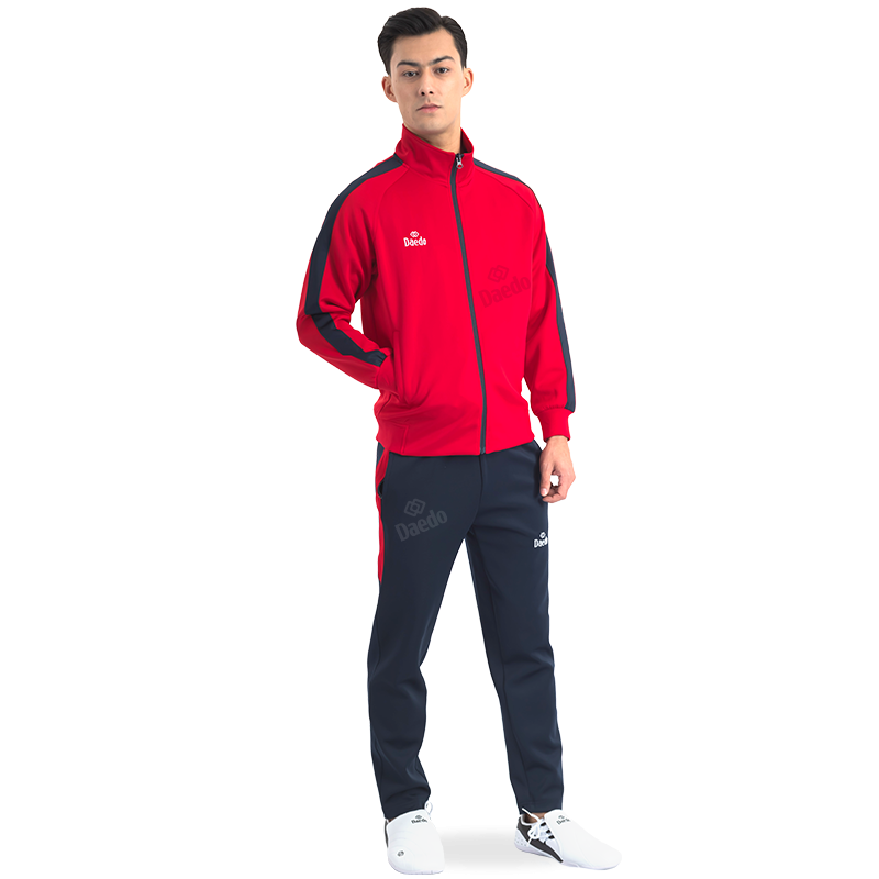 Survêtement Coupe Ajustée Rouge et Bleu – Polyester 100%, Tailles 10-XXXL | Artsmartiaux.fr