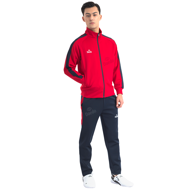Survêtement Coupe Ajustée Rouge et Bleu – Polyester 100%, Tailles 10-XXXL | Artsmartiaux.fr