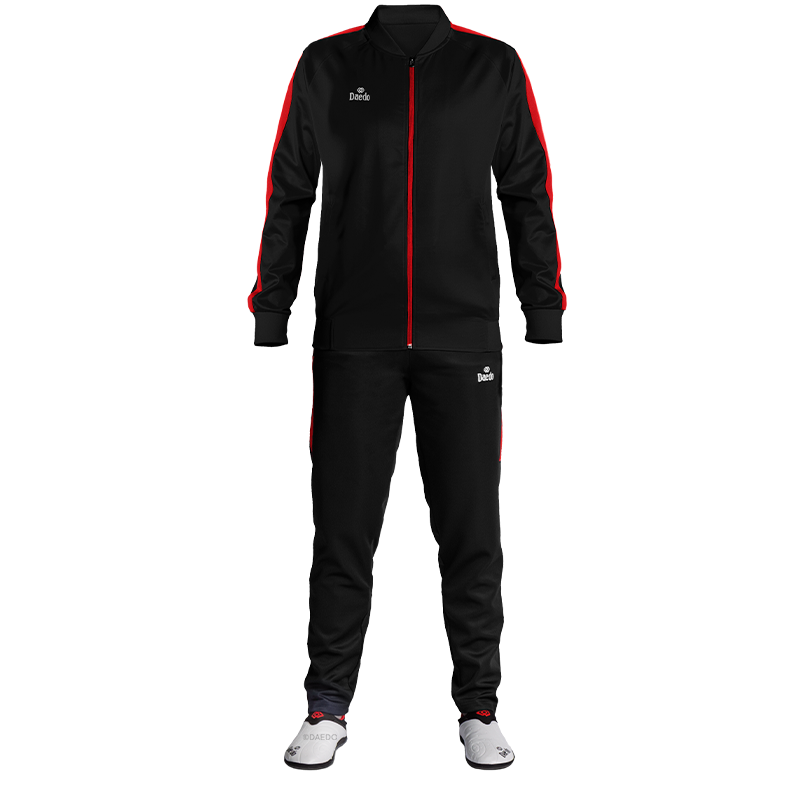 Survêtement Coupe Ajustée Sans Col Noir et Rouge – Polyester 100%, Tailles 10-XXXL | Artsmartiaux.fr