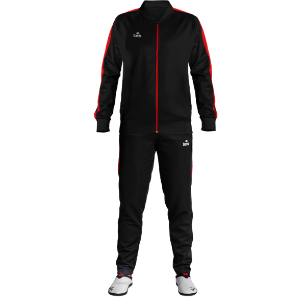 Survêtement Coupe Ajustée Sans Col Noir et Rouge – Polyester 100%, Tailles 10-XXXL | Artsmartiaux.fr