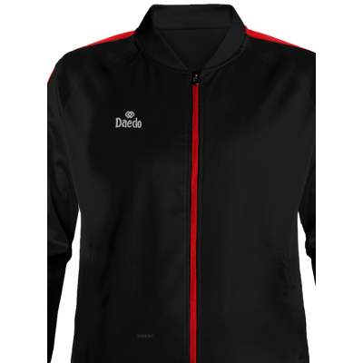 Survêtement Coupe Ajustée Sans Col Noir et Rouge – Polyester 100%, Tailles 10-XXXL | Artsmartiaux.fr