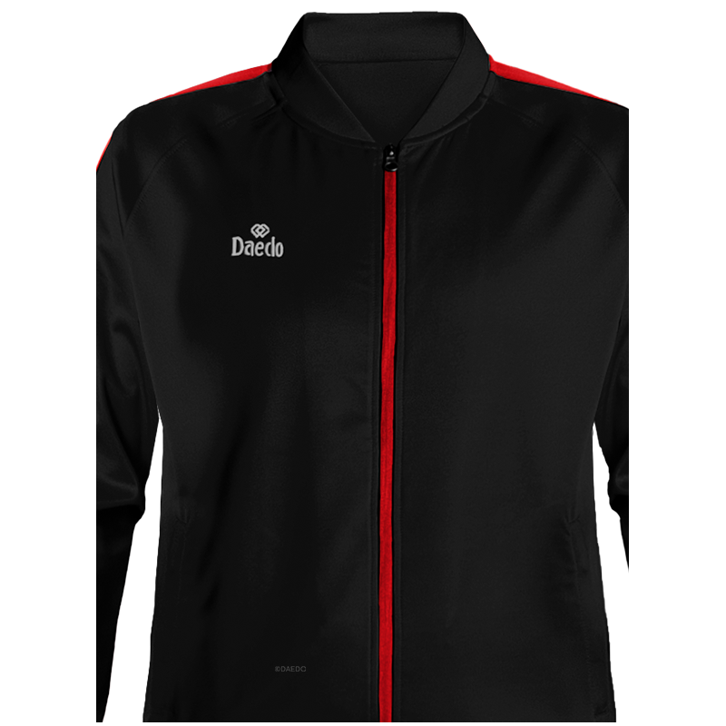 Survêtement Coupe Ajustée Sans Col Noir et Rouge – Polyester 100%, Tailles 10-XXXL | Artsmartiaux.fr