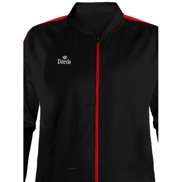 Survêtement Coupe Ajustée Sans Col Noir et Rouge – Polyester 100%, Tailles 10-XXXL | Artsmartiaux.fr