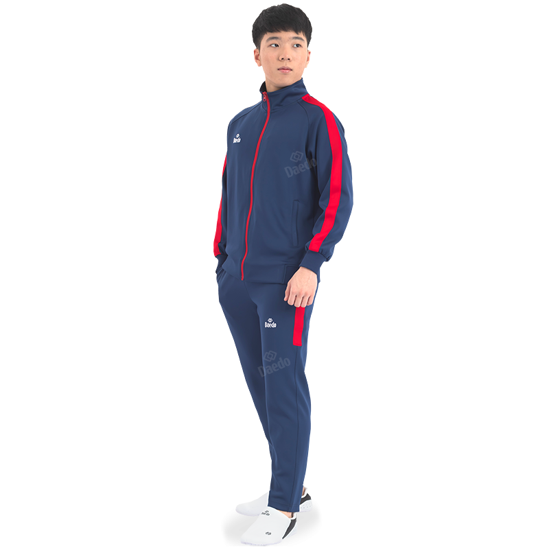 Survêtement Coupe Ajustée Bleu et Rouge – Polyester 100%, Tailles 10-XXXL | Artsmartiaux.fr