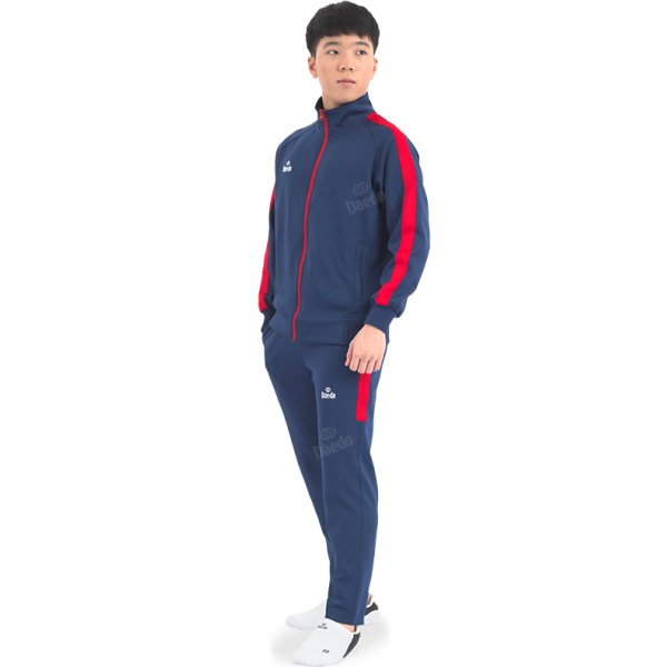 Survêtement Coupe Ajustée Bleu et Rouge – Polyester 100%, Tailles 10-XXXL | Artsmartiaux.fr