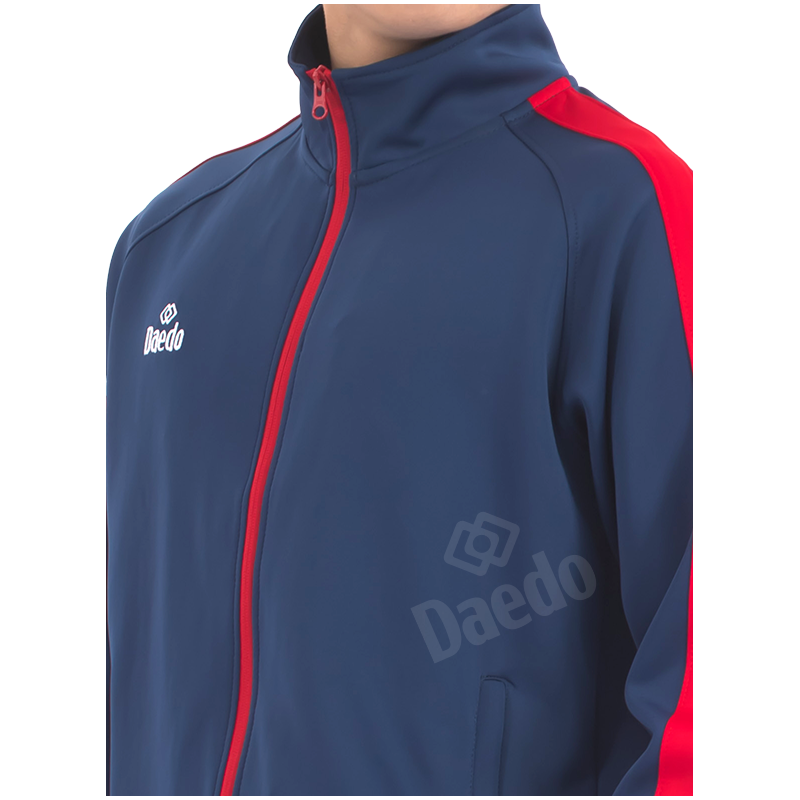 Survêtement Coupe Ajustée Bleu et Rouge – Polyester 100%, Tailles 10-XXXL | Artsmartiaux.fr