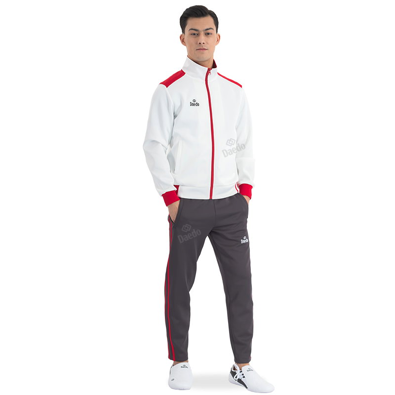 Survêtement Coupe Ajustée Blanc, Gris et Rouge – Polyester 100%, Tailles 10-XXXL | Artsmartiaux.fr