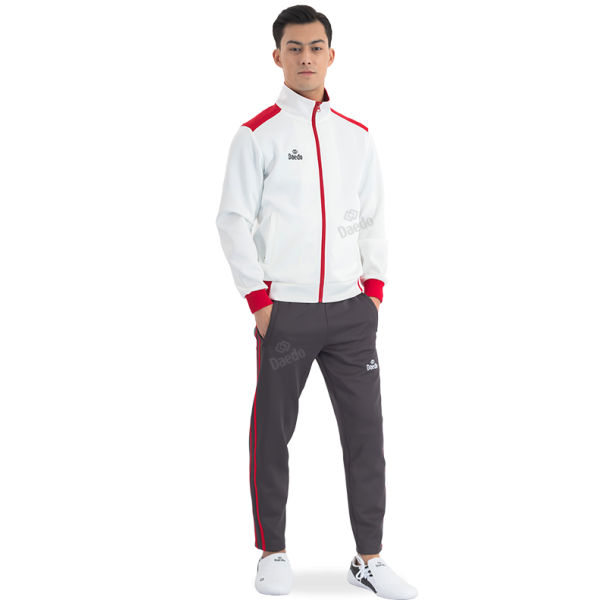 Survêtement Coupe Ajustée Blanc, Gris et Rouge – Polyester 100%, Tailles 10-XXXL | Artsmartiaux.fr