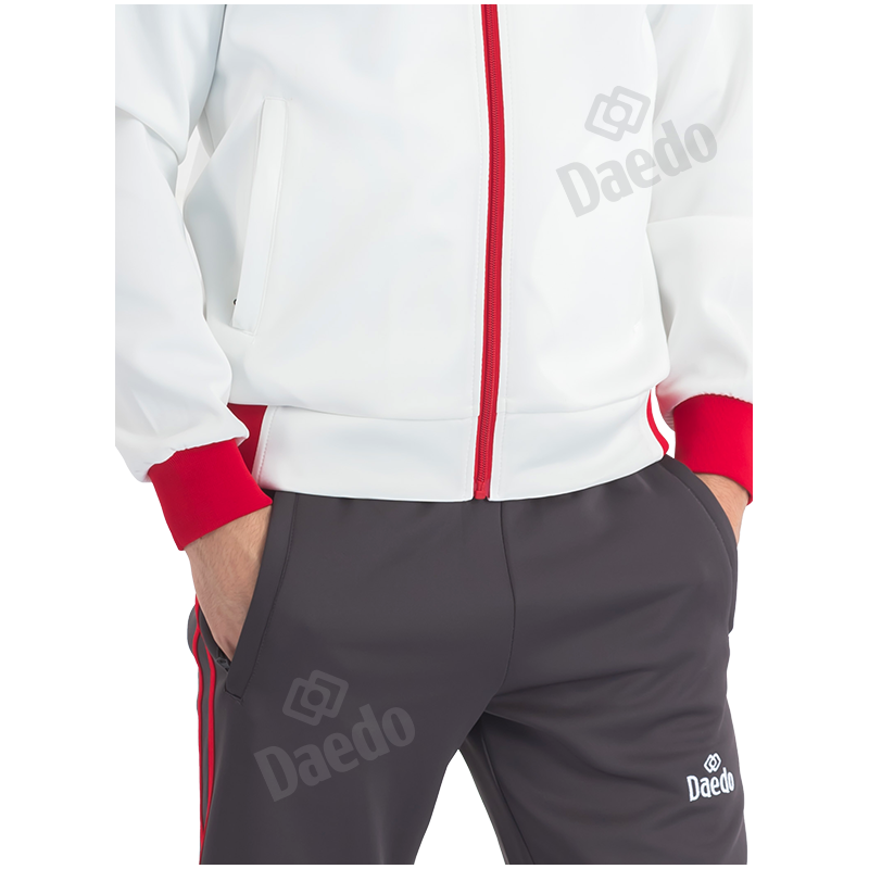 Survêtement Coupe Ajustée Blanc, Gris et Rouge – Polyester 100%, Tailles 10-XXXL | Artsmartiaux.fr