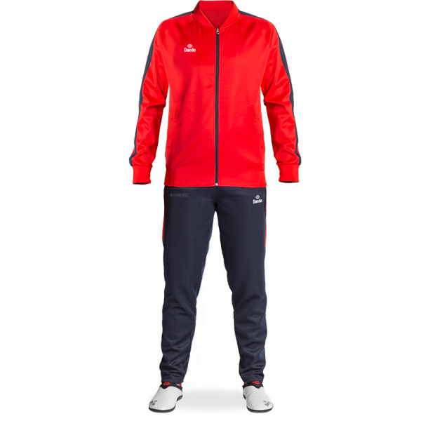 Survêtement Coupe Ajustée Sans Col Rouge et Bleu – Polyester 100%, Tailles 10-XXXL | Artsmartiaux.fr