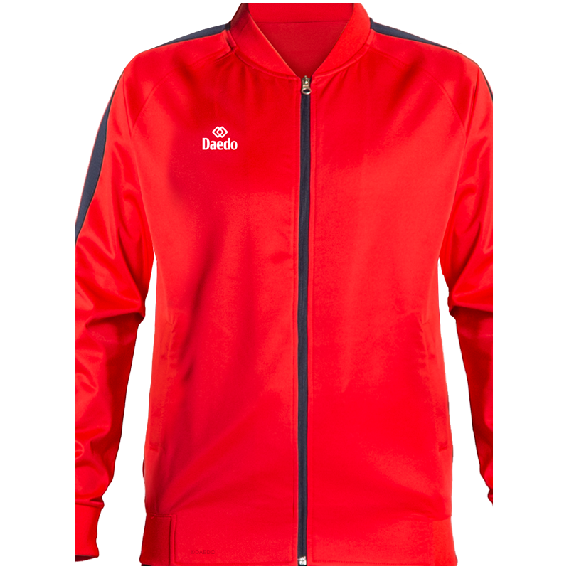 Survêtement Coupe Ajustée Sans Col Rouge et Bleu – Polyester 100%, Tailles 10-XXXL | Artsmartiaux.fr