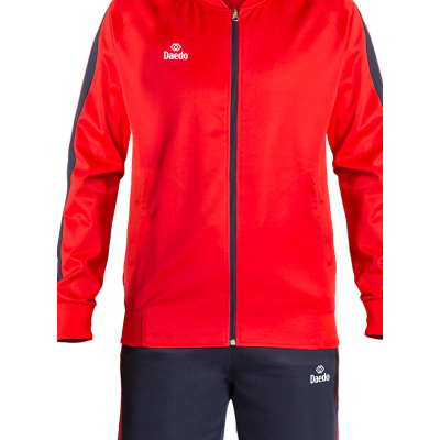 Survêtement Coupe Ajustée Sans Col Rouge et Bleu – Polyester 100%, Tailles 10-XXXL | Artsmartiaux.fr