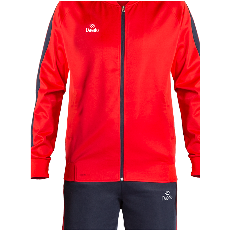 Survêtement Coupe Ajustée Sans Col Rouge et Bleu – Polyester 100%, Tailles 10-XXXL | Artsmartiaux.fr