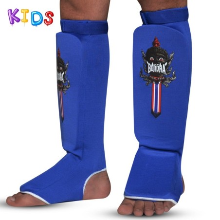 Protège-tibias tubulaires Buddha Kids Bleu Muay Thai MMA Kick Boxing