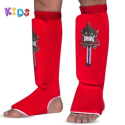 Protège-tibias Buddha Tubular Rouge Enfants Muay Thai MMA Kick Boxing