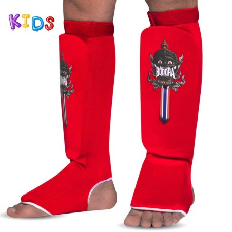 Protège-tibias Buddha Tubular Rouge Enfants Muay Thai MMA Kick Boxing