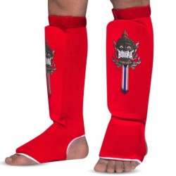 Protège-tibias tubulaires Buddha Rouge Muay Thai MMA Kick Boxing
