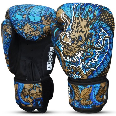 Gants de boxe Muay Thai Kick Boxing Fantasy Dragon Bleu