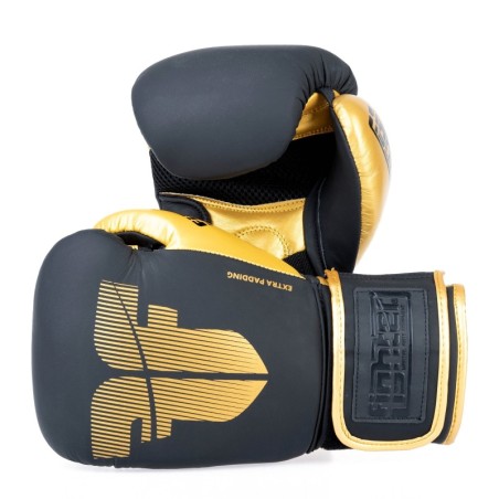 Fighter Boxing Gloves Secure Fit - black/gold - 8